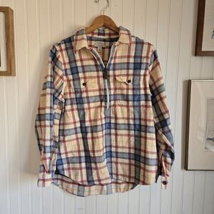 L.L. Bean Relaxed Fit Super Soft 100% Cotton Multicolor Plaid Half Zip Shirt
